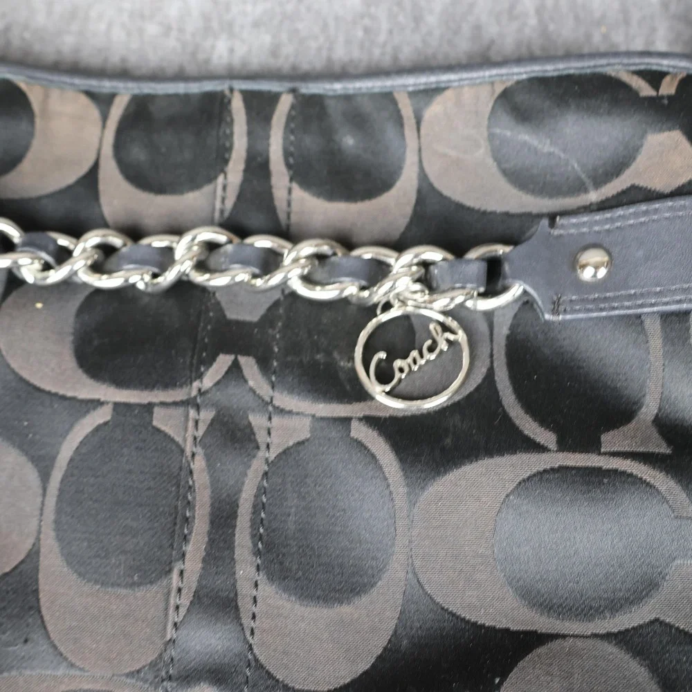 Coach Shoulder Bag Womens Medium Black Signature Avary Logo Chain Leather Zip